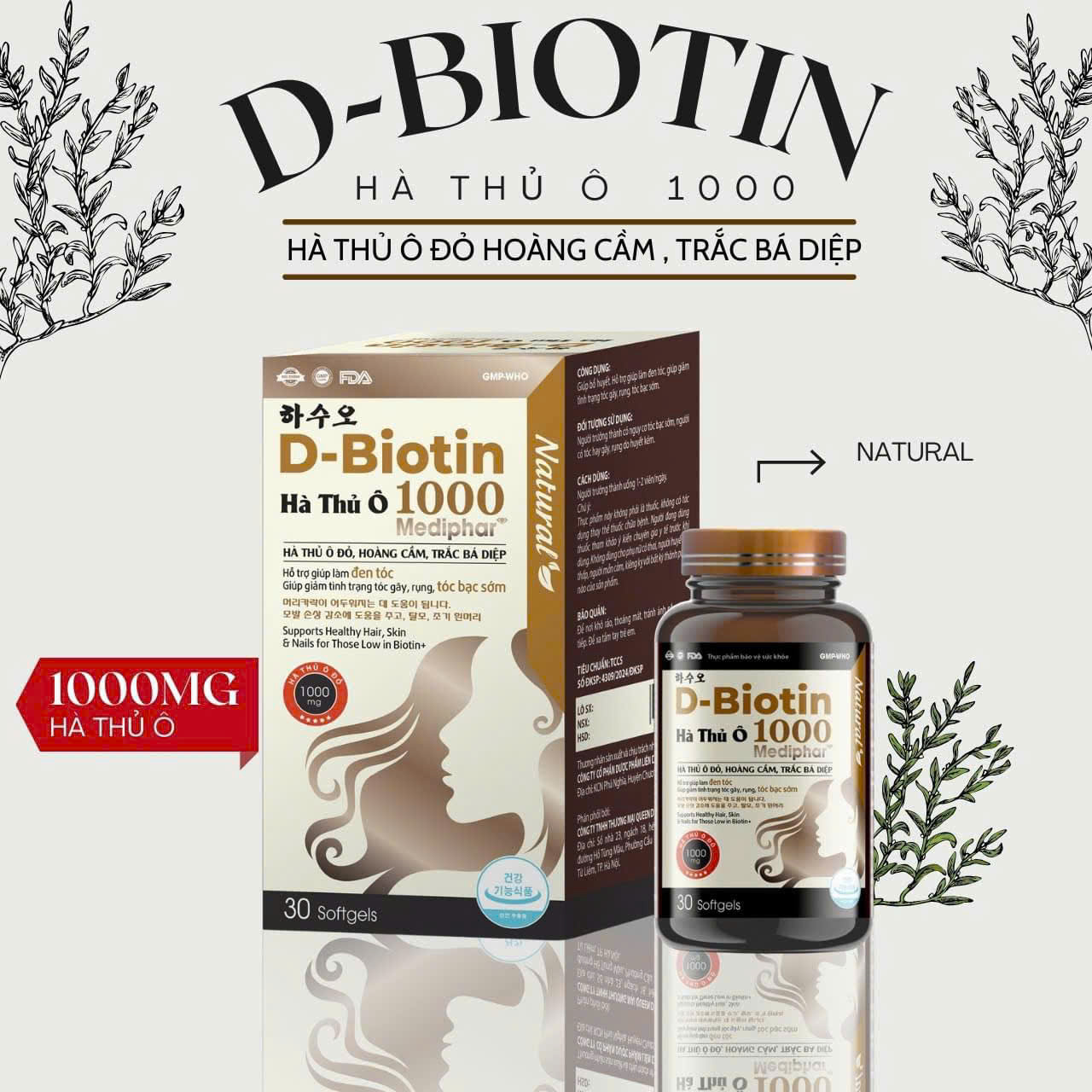 VIÊN UỐNG KÍCH THÍCH MỌC TÓC D-Biotin -  HÀ THỦ Ô - TRẮC BÁ DIỆP SP001722