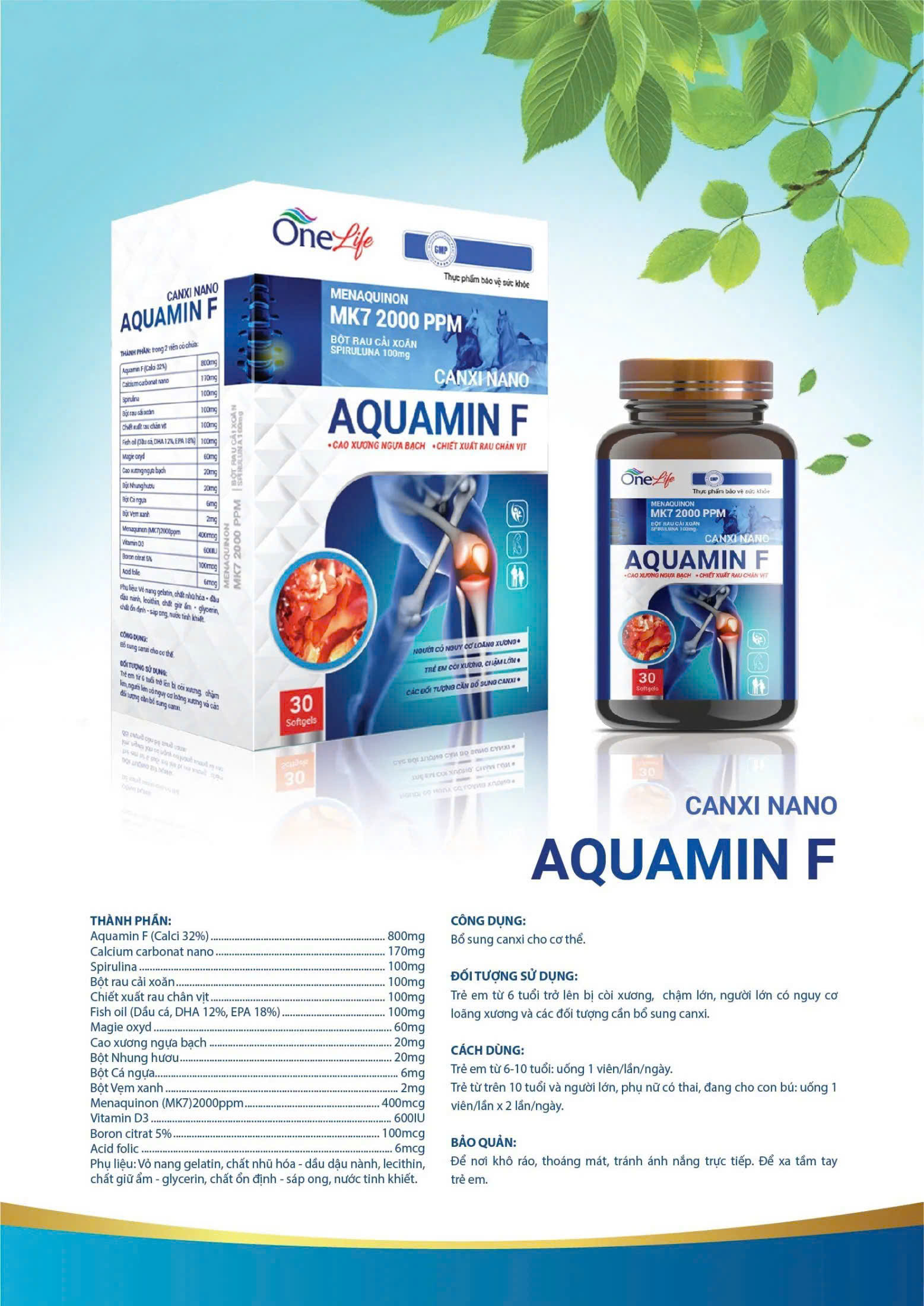 Viên Uống Canxi Nano Aquamin F MK7 2000, Cao Xương Ngựa Bạch, Hỗ Trợ Tăng Chiều Cao SP001736