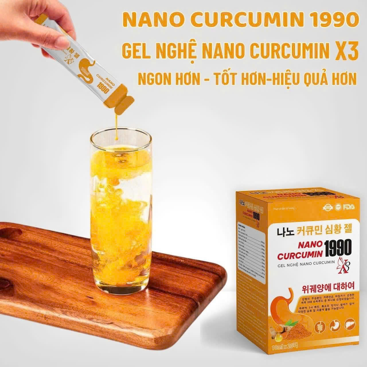 Gel Nghệ Nano Curcumin 1990 Hộp 20 Gói Hỗ Trợ Sức Khỏe SP001796